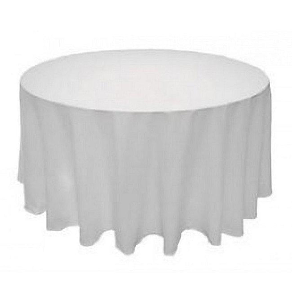 White 108 inches Round Seamless Polyester Tablecloth for Wedding Restaurant Banquet Party