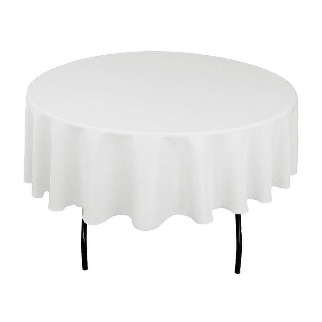 White 70 inches Round Seamless Polyester Tablecloth for Wedding Restaurant Banquet Party