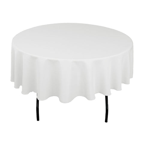 White 90 inches Round Seamless Polyester Tablecloth for Wedding Restaurant Banquet Party